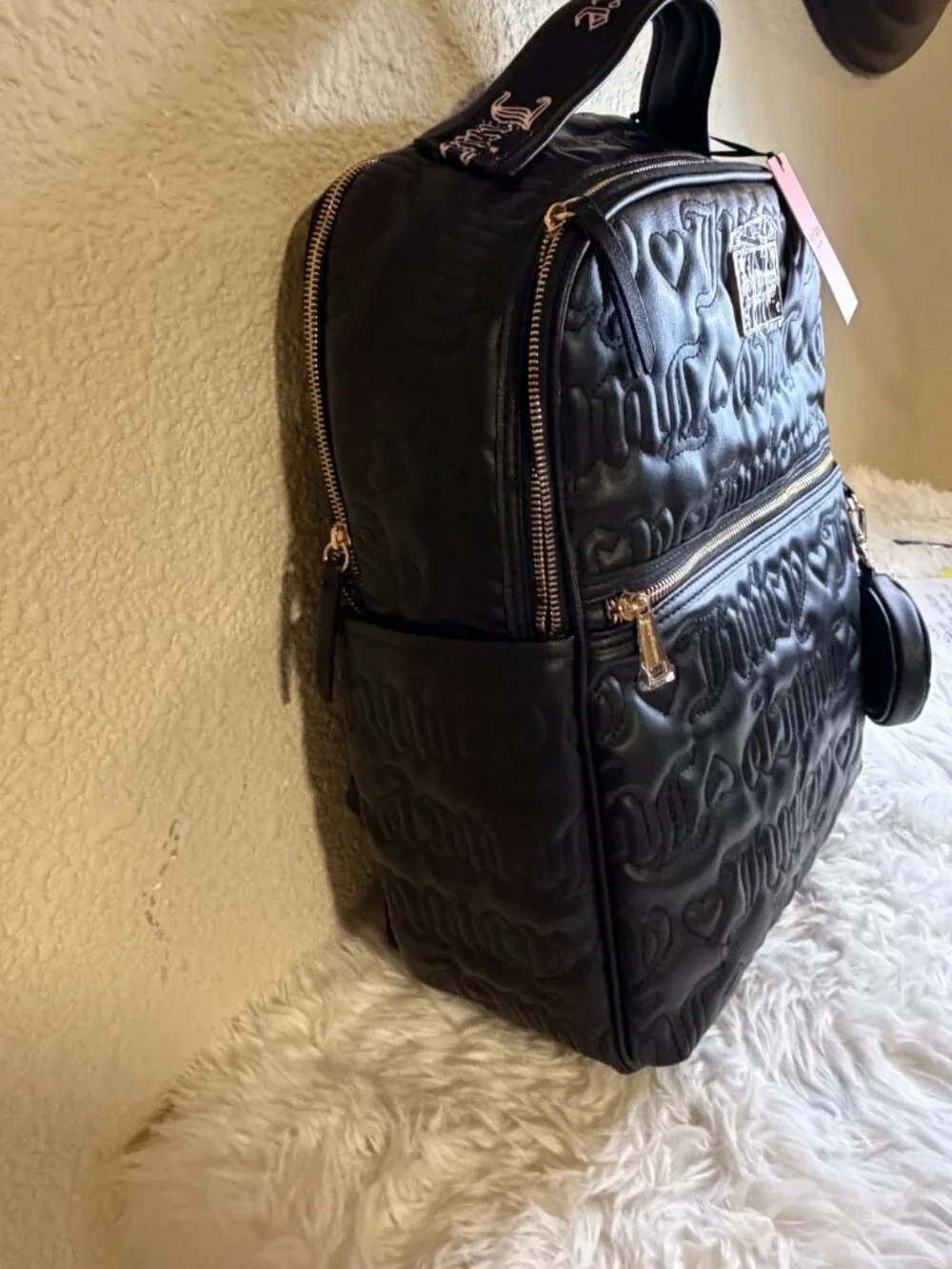 Juicy Couture Puffed Up Full Size Backpack Liquorice Black Logo Coin Purse NWT